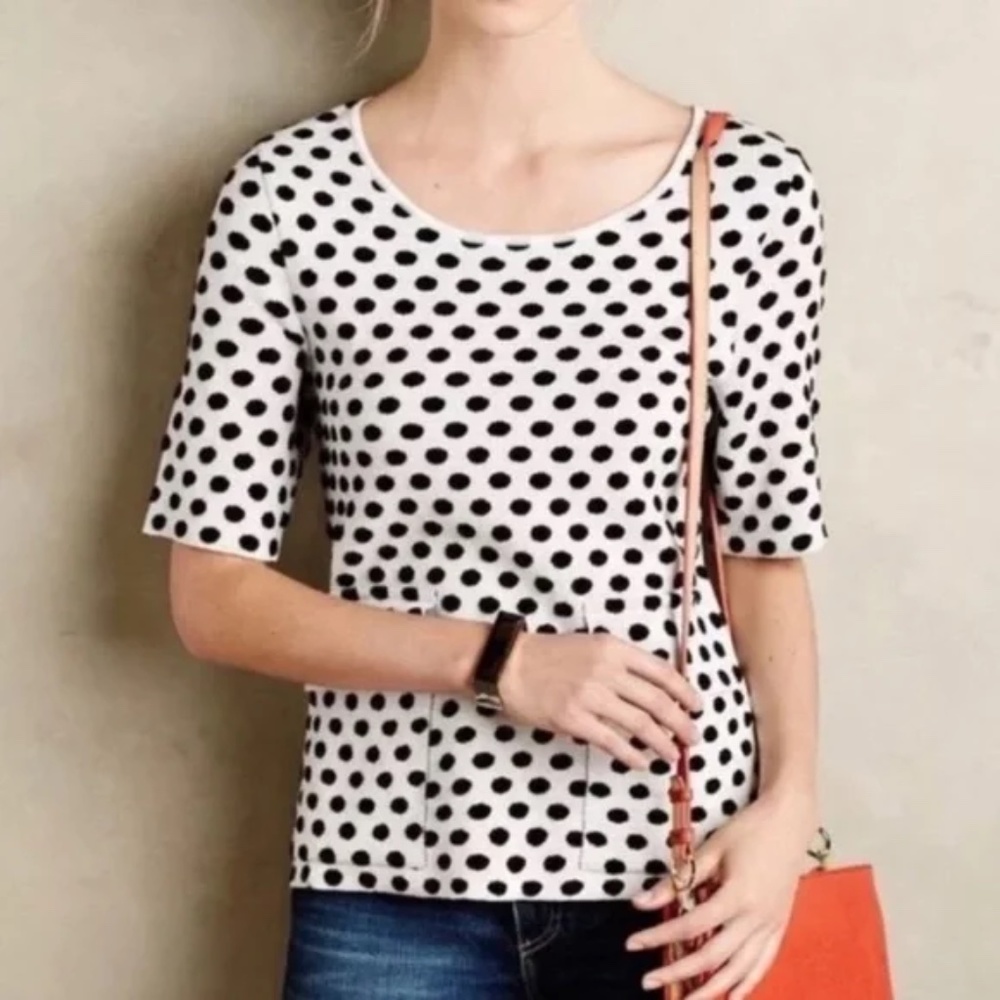 Anthropologie Moth Jacquard Dottie Knit Top Blouse Sweater Polka Dot XS